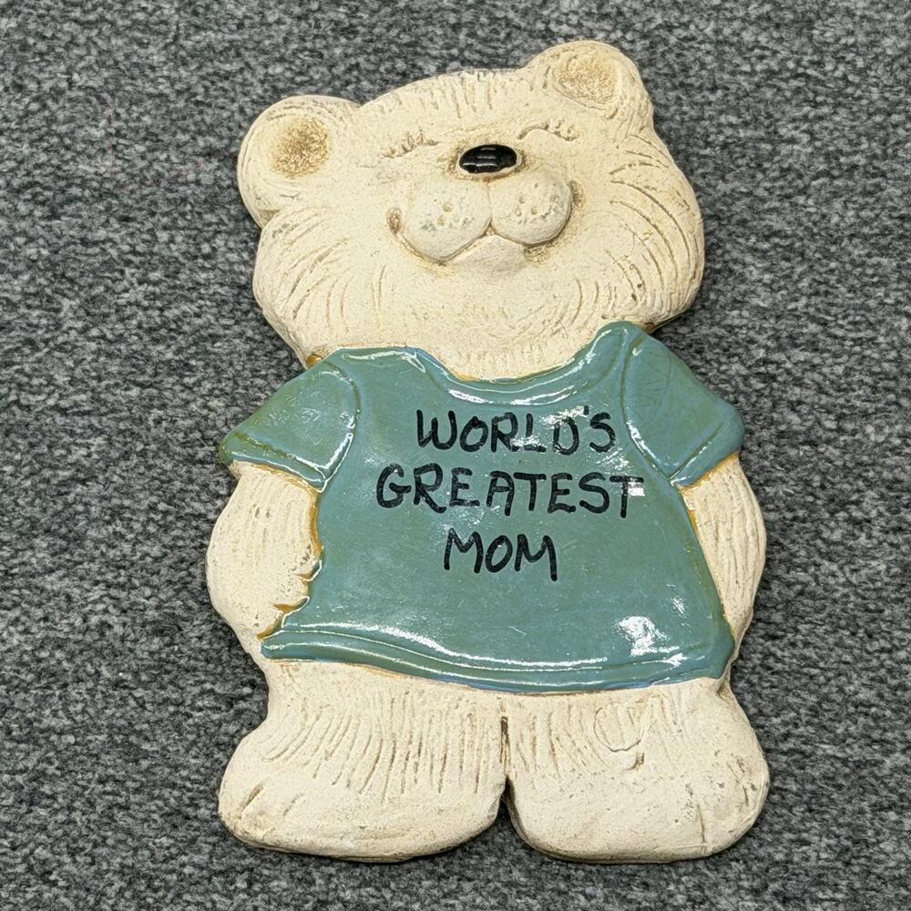 Vintage World's Greatest Mom Teddy Bear Magnet Fridge Kitchen Office Decor